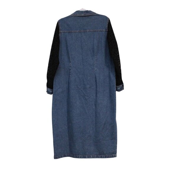 Vintage 90s Denim Maxi Dress Size 14 Sheer Long Sleeve 100% Cotton Collared - Picture 8 of 11